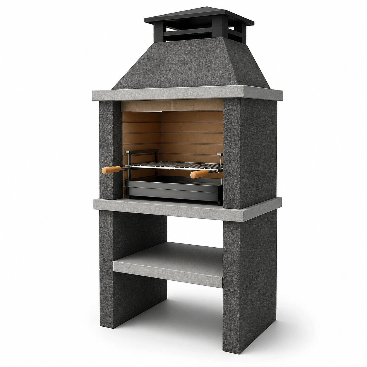 Beton Grillkamin mit Edelstahl-Grillrost verstellbar 160cm Schwarz-Grau