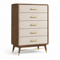 Schubladenschrank Holz Leinen Beige mit Goldgriffen