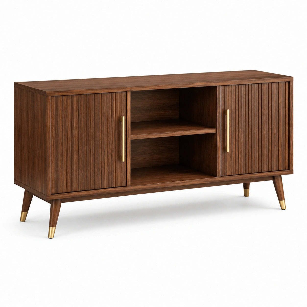 Sideboard Holz mit Regalböden und Türen, Walnussoptik, 120cm x 40cm x 70cm, Braun