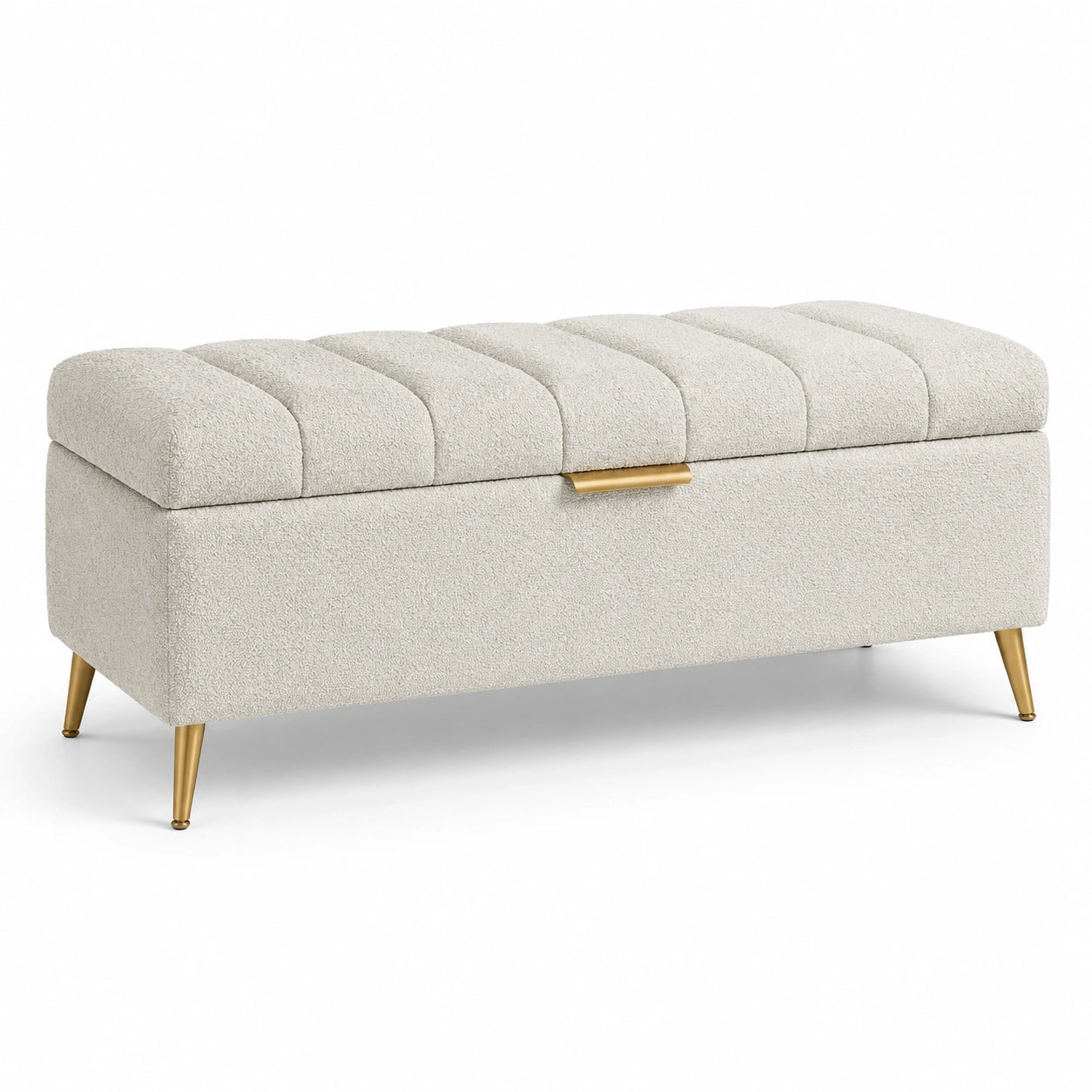 Boucléstoff Truhenbank mit Metallbeinen Beige