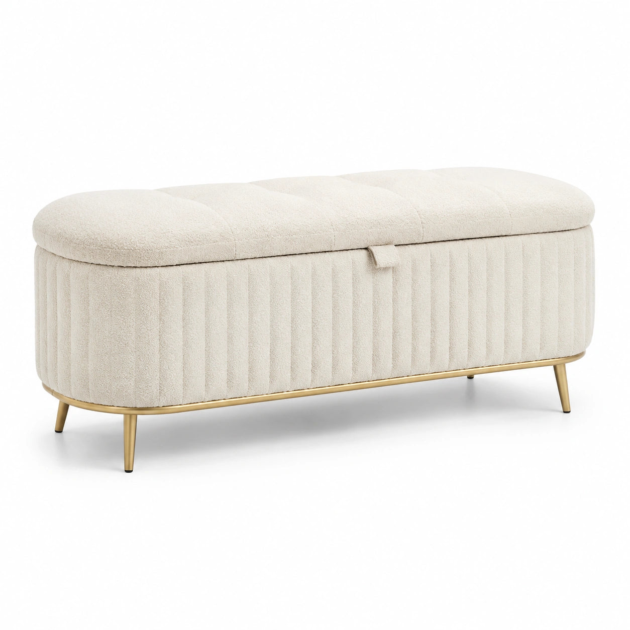 Polsterbank mit Stauraum Bouclé Stoff Beige 120x45x40 cm