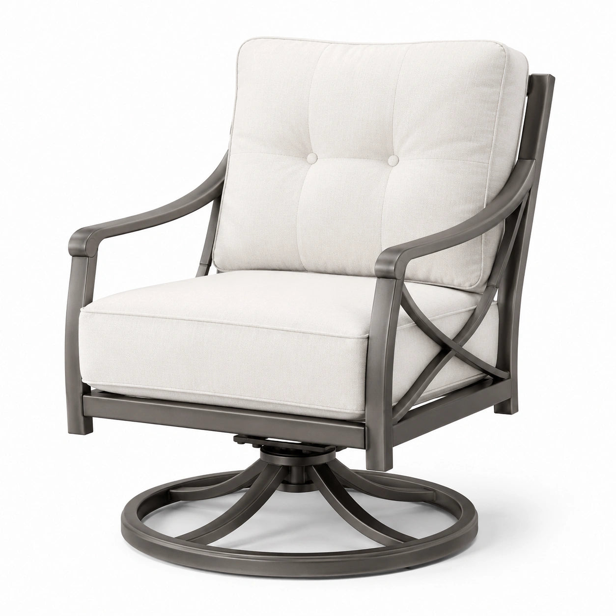 Drehsessel aus Aluminium mit Polyesterbezug Beige