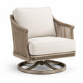 Drehsessel aus Holz mit Stoffbezug Beige