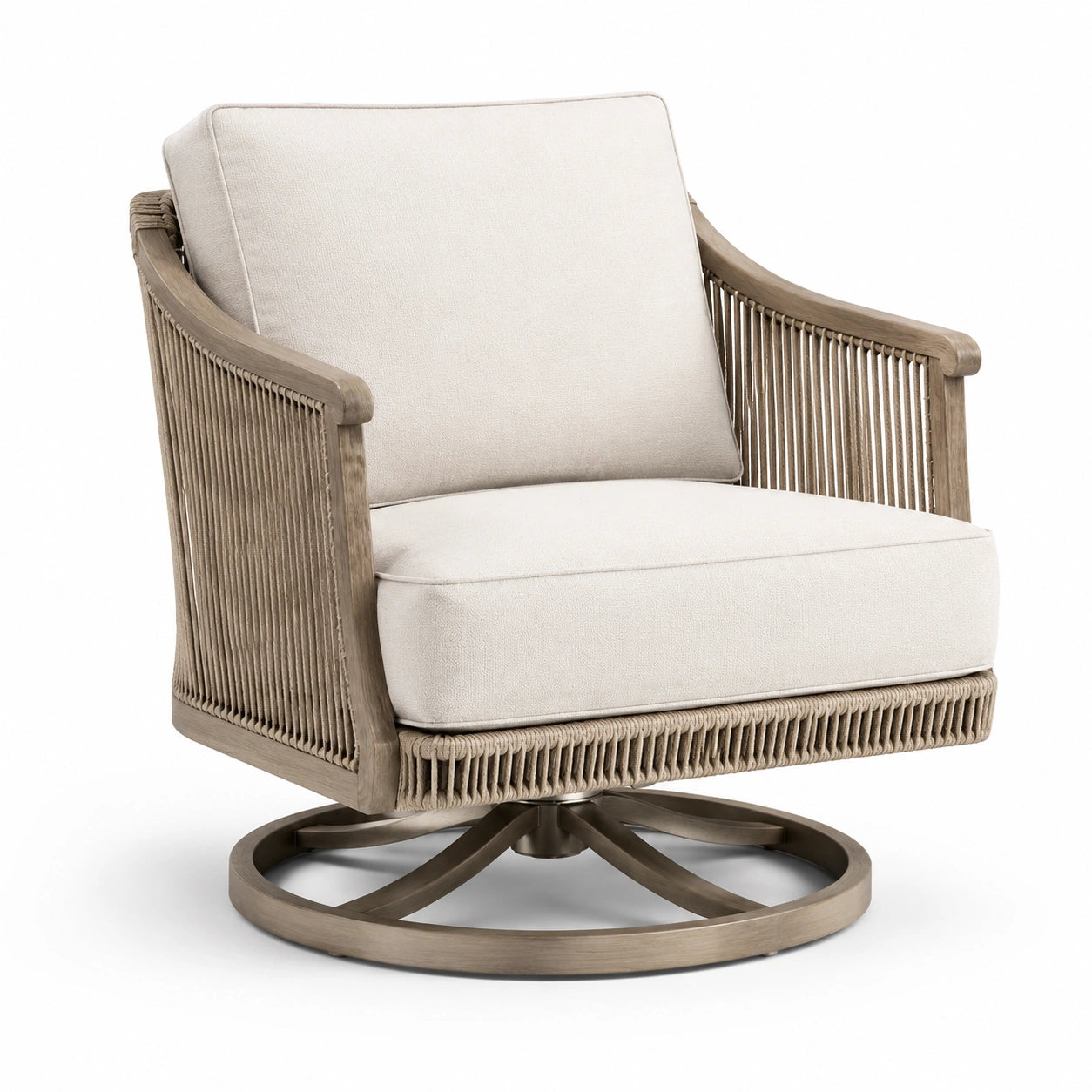 Drehsessel aus Holz mit Stoffbezug Beige