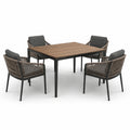 Garten-Essgruppe aus Aluminium, Holzoptik und Polyrattan