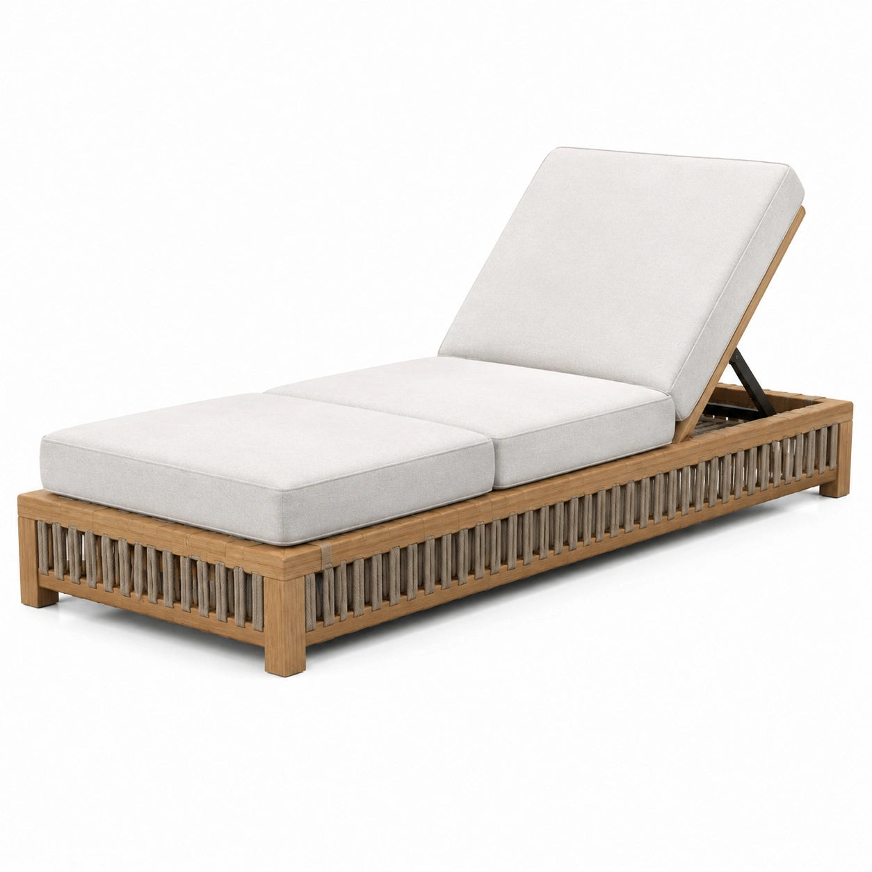 Gartenliege Teakholz Leinen Verstellbar Beige 200x70x30 cm