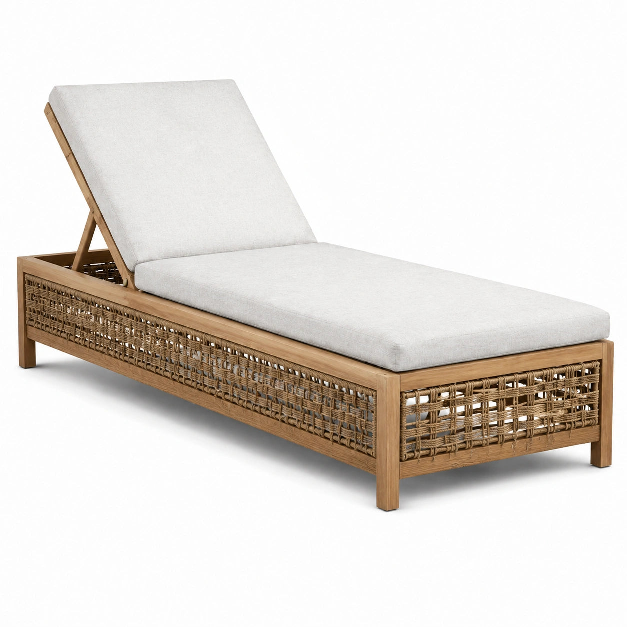 Gartenliege Teakholz Geflecht mit Polyestermaterial Beige
